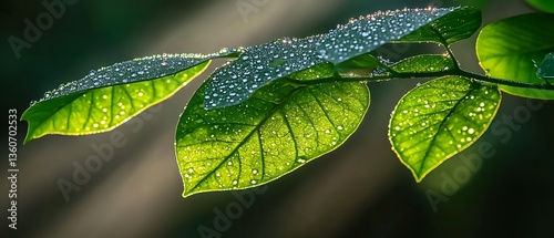 Dewy Green Leaves Displaying Brilliant Sunshine Through A Forest