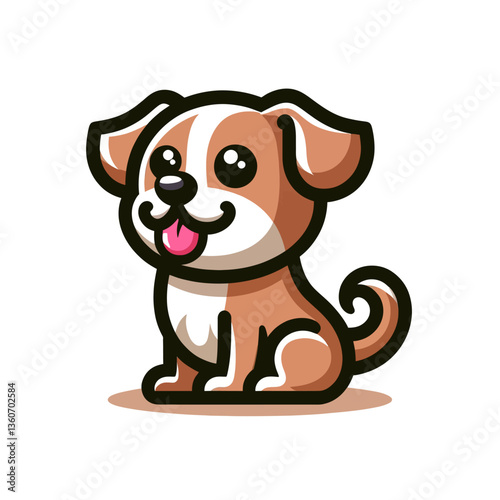 Ilustração vetorial de um emblema de cachorro em estilo cartoon. Design de logotipo em estilo plano, perfeito para projetos relacionados a animais. Estilo EPS10 adequado para branding e gráficos.

