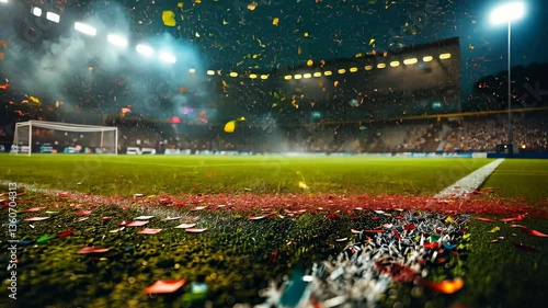 Victory Celebration: Confetti Raining Down on a Soccer Field