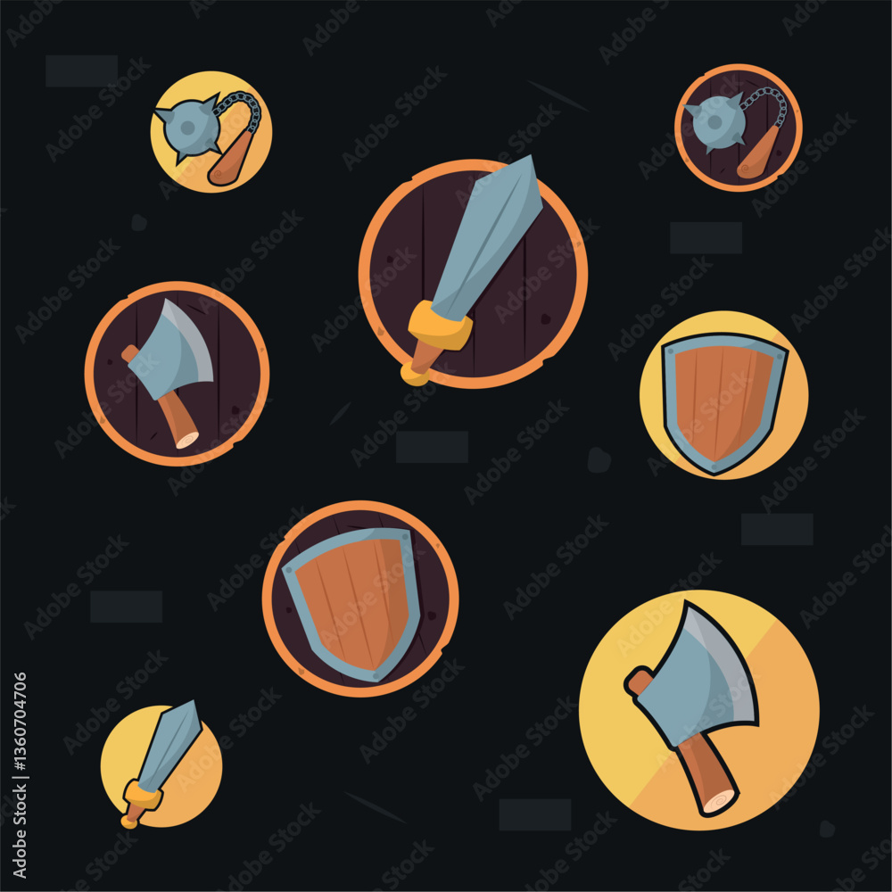 Fototapeta premium Set of different medieval weapon icons Vector