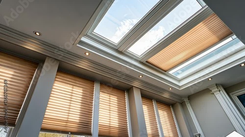 Sunlight Illuminating a Luxurious Conservatory with Skylights and Cellular Shades
