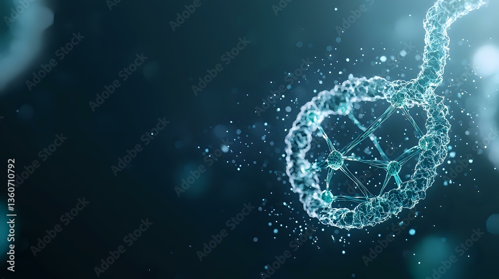 Glowing blue molecular structure in plexus style with particles and connecting lines on dark background, scientific concept visualization for medical research. Glowing blue molecular structure in plexus style with particles and connecting lines on dark background, scientific concept visualization for medical research.
