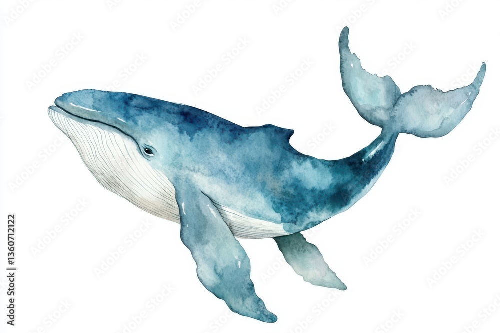 Fototapeta premium minimalistic watercolor whale, soft blue earthy tones, white background