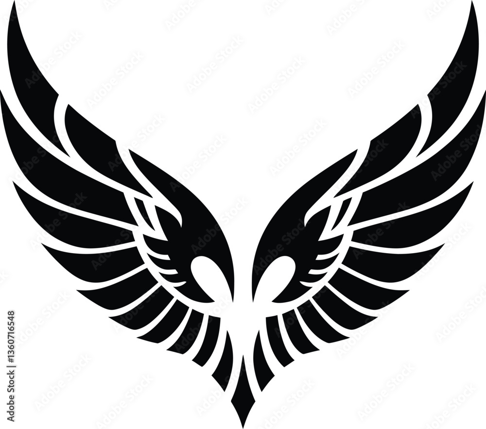 Obraz premium Angel feather wings Tattoo Design | Black Wing Art | vector illustration