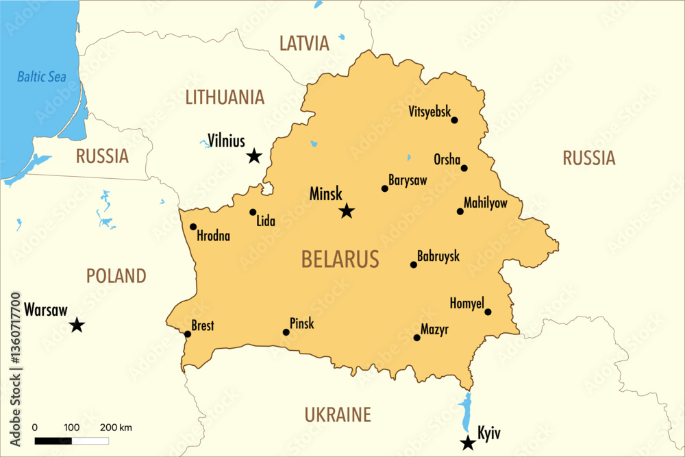 Fototapeta premium Vector Map of Belarus with Major Cities – Editable Infographic