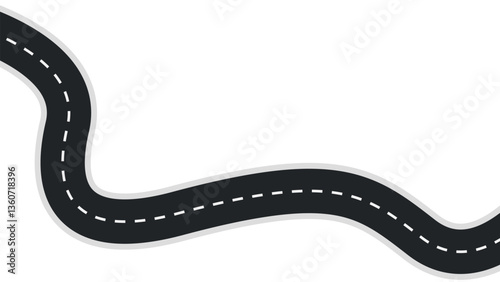 Wavy asphalt road with winding curves. Race track and highway isolated on a white background