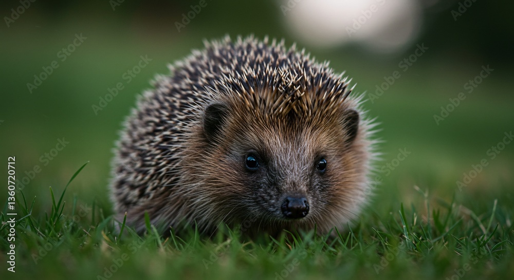 A cute hedgehog with spiky fur rests among the green grass A cute hedgehog with spiky fur rests among the green grass