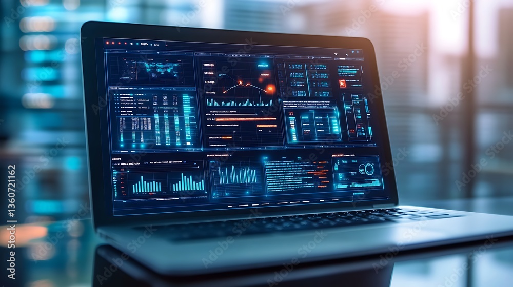 Laptop data analysis dashboard analytics business intelligence software technology interface display screen Laptop data analysis dashboard analytics business intelligence software technology interface display screen
