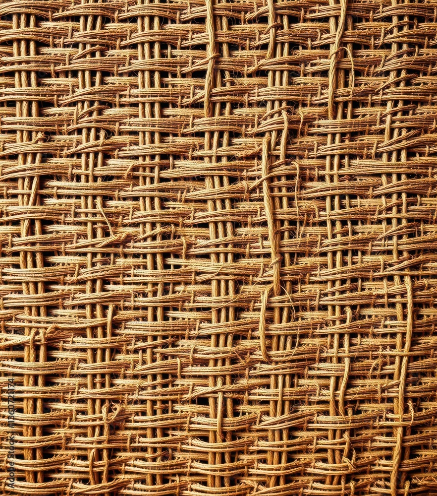 Rich brown wicker burlap, intricate texture, woven detail, design pattern, craft background Rich brown wicker burlap, intricate texture, woven detail, design pattern, craft background