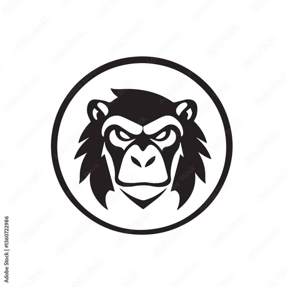 Fototapeta premium Monkey logo. Monkey Face Icon. Monkey head silhouette on white background. Vector Illustration. 