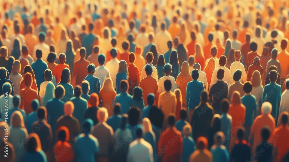 Obraz premium Diverse crowd of people in vibrant colors seen from behind