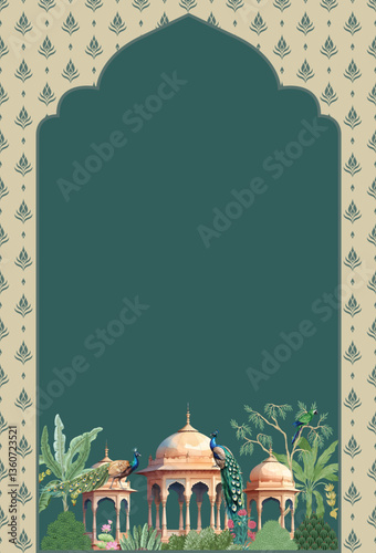 Traditional Mughal wedding invitation. Mughal wedding invitation card design.
