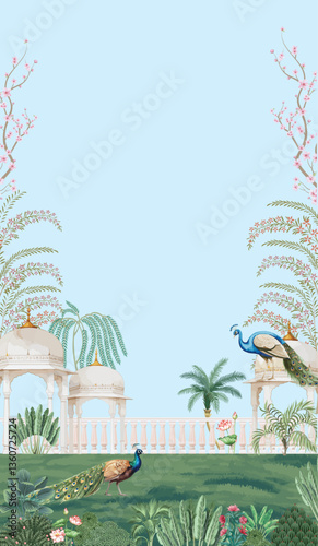 Traditional Mughal wedding invitation. Mughal wedding invitation card design.
