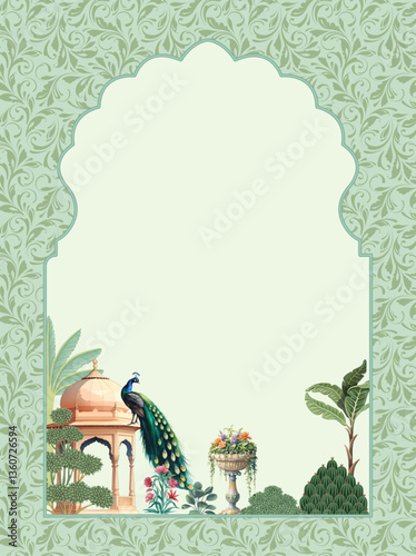 Traditional Mughal wedding invitation. Mughal wedding invitation card design.
