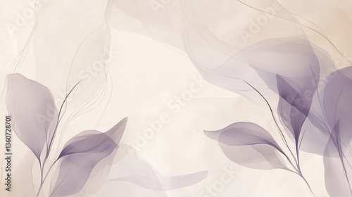 Soft watercolor floral background with translucent leaves