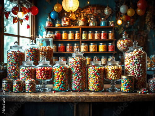 Buntfarbene Bonbons im alten Süßwarenladen