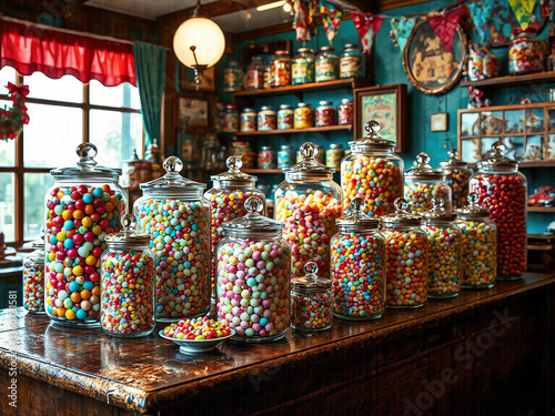 Buntfarbene Bonbons im alten Süßwarenladen