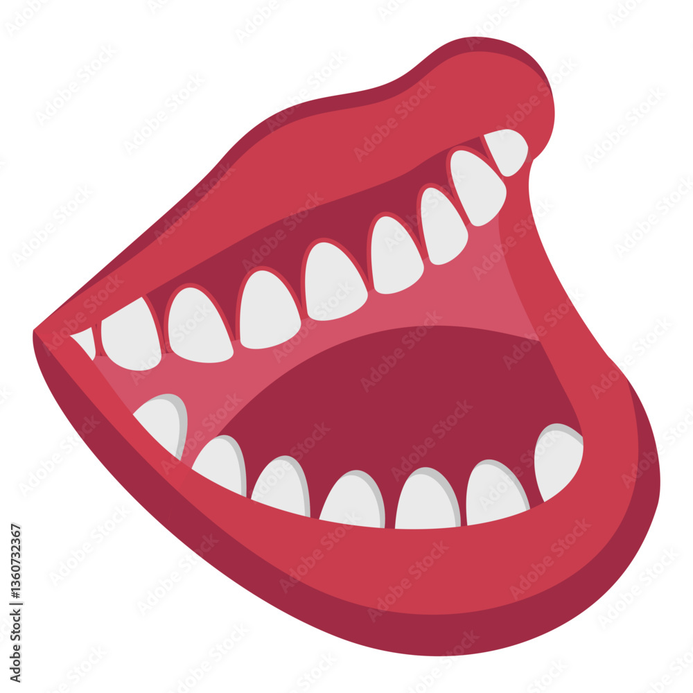 Naklejka premium Healthy fixed upper jaw maxilla with teeth isometric concept, Gummy Narrow Smile vector icon design, Dentures symbol,Oral Healthcare sign, Dental instrument illustration