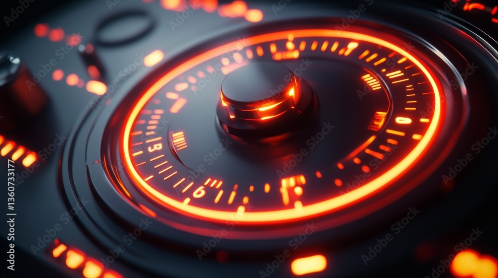 Futuristic control panel with glowing dial. Futuristic control panel with glowing dial.