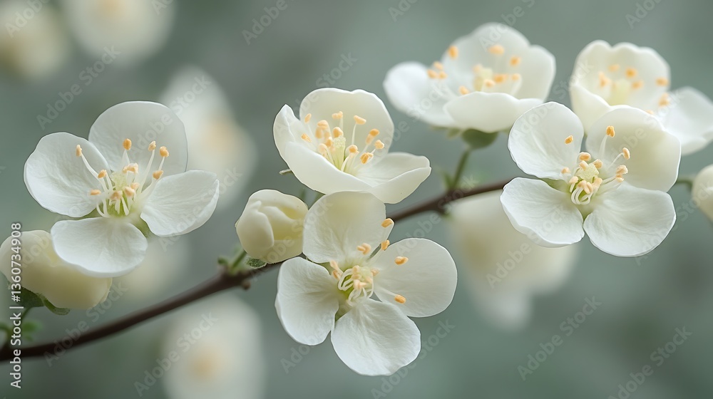 Obraz premium Close up of delicate white flowers blooming on a branch