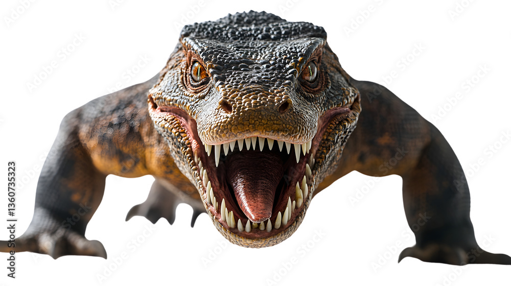 Fototapeta premium Fierce Prehistoric Predator with Open Mouth and Sharp Teeth Detailed Texture for Wildlife Nat