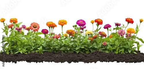 Vibrant flower bed with colorful zinnias
