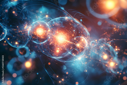 Abstract representation of quantum physics with glowing particles