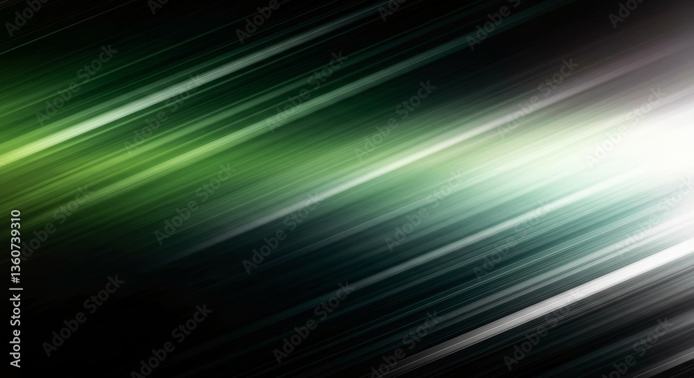 Diagonal green and white light streaks across a dark background Diagonal green and white light streaks across a dark background
