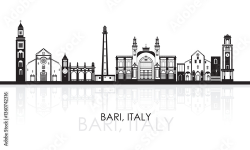Silhouette Skyline panorama of city of Bari, Italy - vector illustration