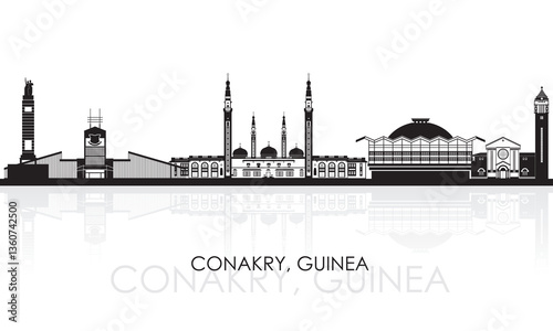 Silhouette Skyline panorama of city of Conakry, Guinea - vector illustration