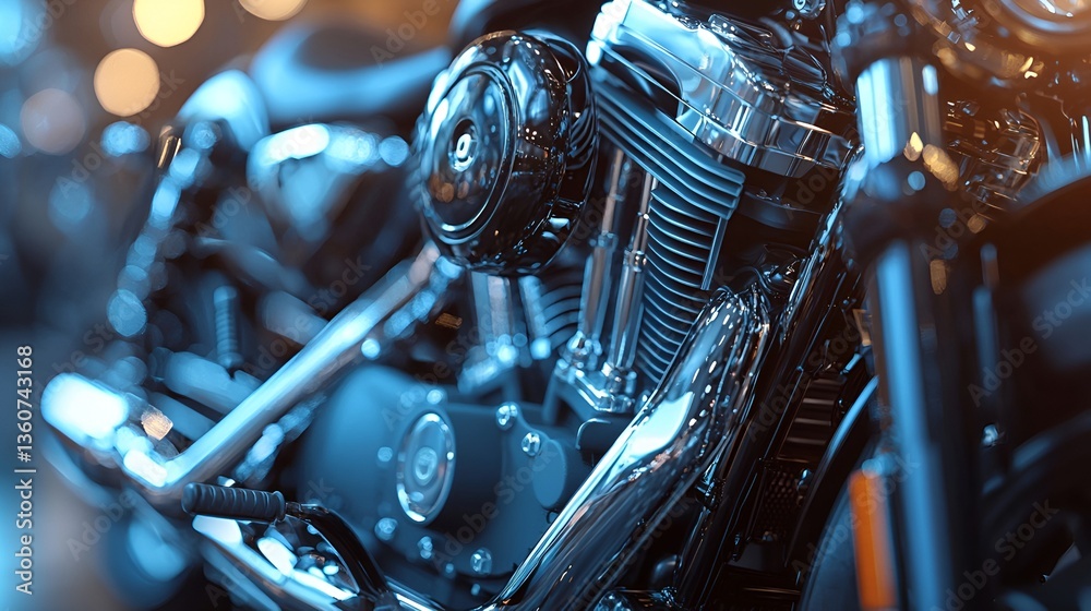 Fototapeta premium Chrome Motorcycle Engine in Display