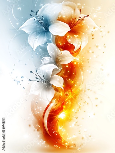 Beautiful floral artwork features elegant lilies and artistic abstract elements