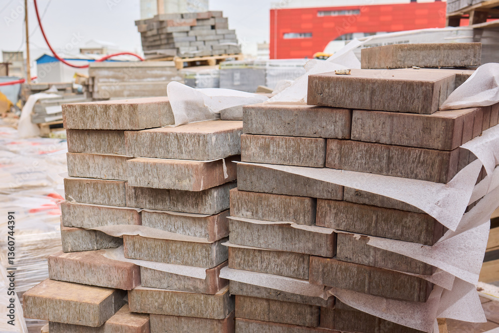 A closeup image of Stacked Bricks showcased in a dynamic Construction Environment
