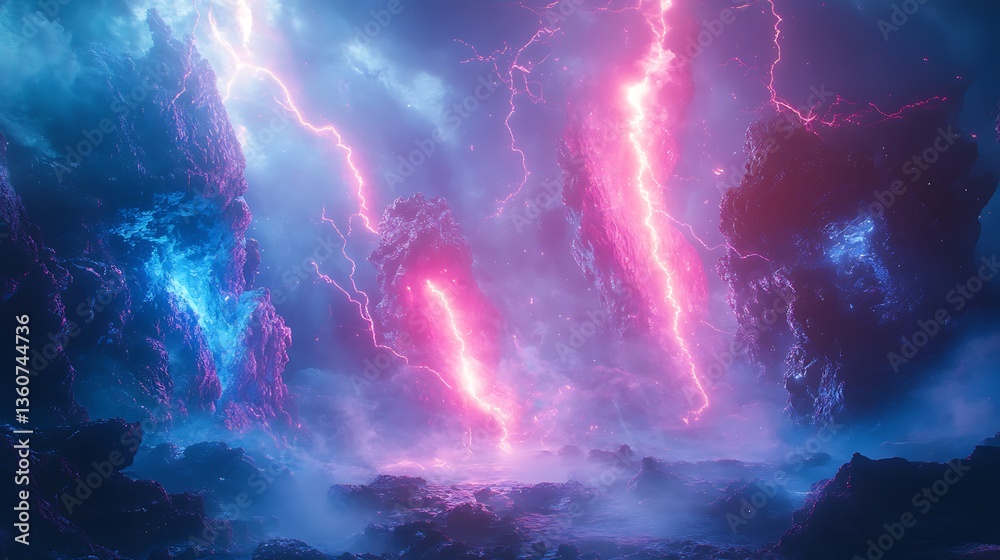 Dramatic lightning power splitting vivid clouds electric explosion burst image Dramatic lightning power splitting vivid clouds electric explosion burst image