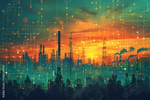 Modern climate impact mapping illustration with digital overlays abstract icons and gradient backgrounds that evoke environmental change Mapped modern precise