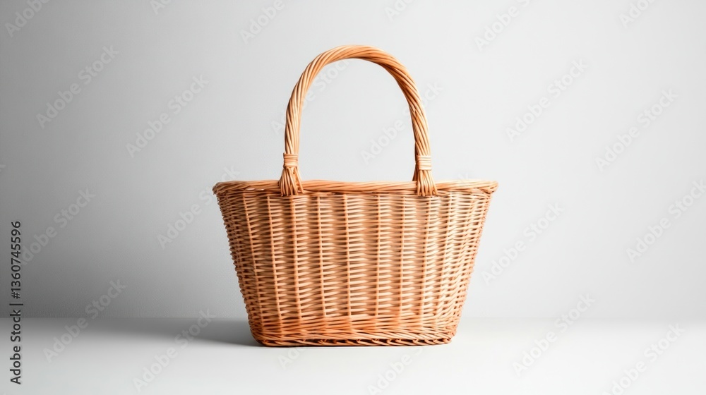 Elegant Wicker Shopping Basket on White Background Elegant Wicker Shopping Basket on White Background