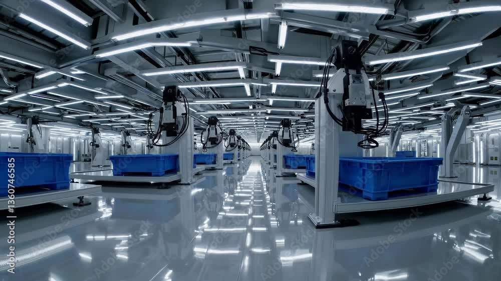Advanced robotics automating manufacturing in modern industrial facility Advanced robotics automating manufacturing in modern industrial facility
