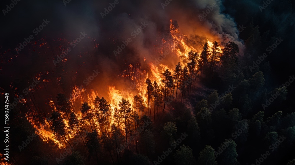 Burning forest. Devastating wild fire. Burning forest. Devastating wild fire.