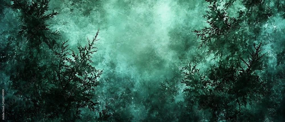 Obraz premium Abstract rendering depicts a dark and misty forest landscape scene