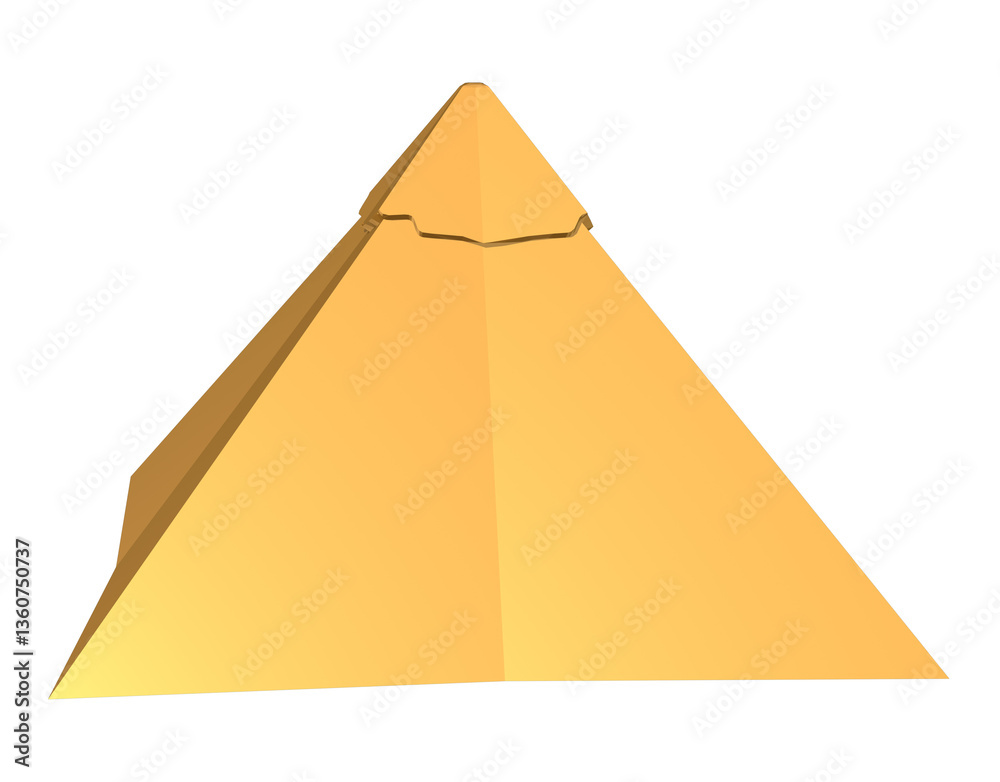 A golden pyramid, showcasing the smooth, polished structure reminiscent of the Great Pyramid of Giza. 3D illustration A golden pyramid, showcasing the smooth, polished structure reminiscent of the Great Pyramid of Giza. 3D illustration
