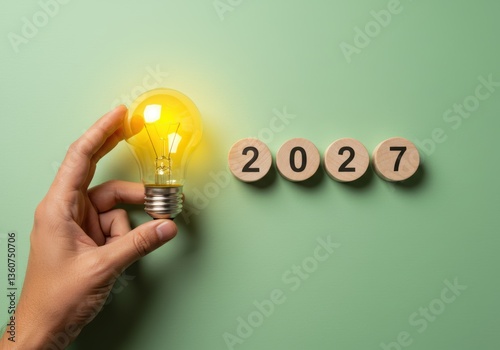 2027 New Year Ideas Glowing Light Bulb Numbers