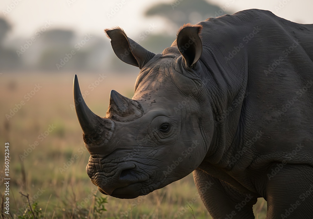 Fototapeta premium A close up photograph of a large rhinoceros in the wild