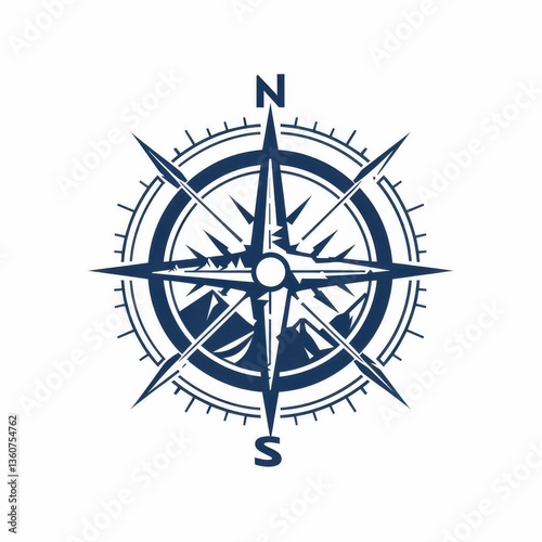 Wallpaper Mural Clean vector logo of a compass rose with mountain peaks, bold geometric lines, minimalist flat gradients, adventure symbol. Torontodigital.ca