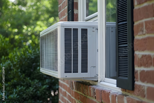 Compact window air conditioning unit installed for energy-efficient cooling