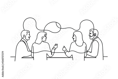 Online Drawing Business Meeting, Collaboration, Teamwork, Discussion, Strategy