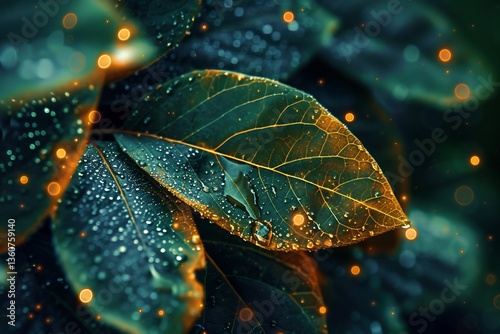 Symbolic nature resilience illustration merging abstract leaf patterns with digital data icons representing climate adaptation Organic graphic bold