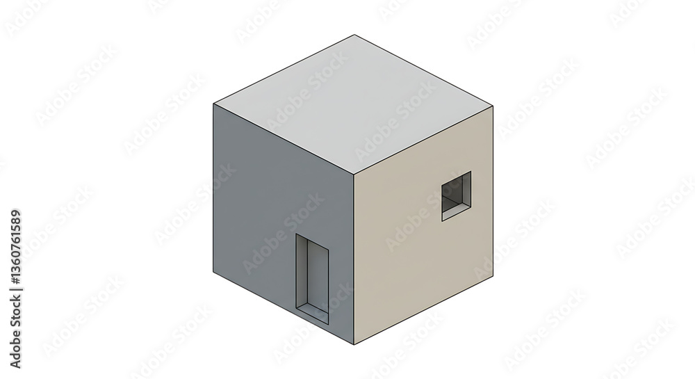 Isometric Cube Building Illustration with Door and Window on Transparent Background Isometric Cube Building Illustration with Door and Window on Transparent Background