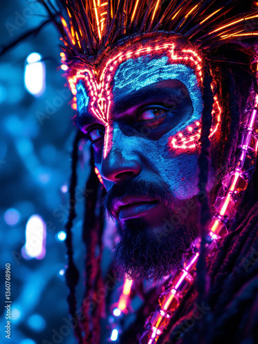 Cyberpunk Warrior with Neon Face Paint
