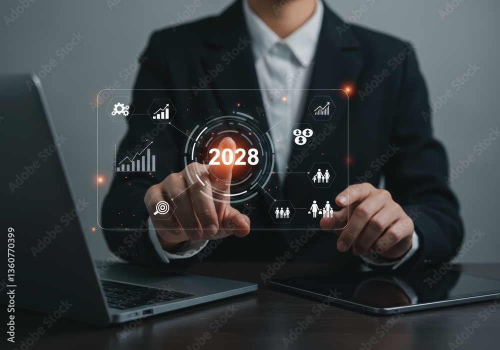 Fototapeta premium Businessperson Planning 2028 Goals Growth and Family
