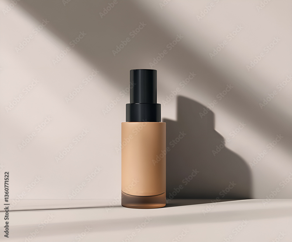 Blank cream bottle on two tones grey background with hard shadow closeup, cosmetic mockup Blank cream bottle on two tones grey background with hard shadow closeup, cosmetic mockup